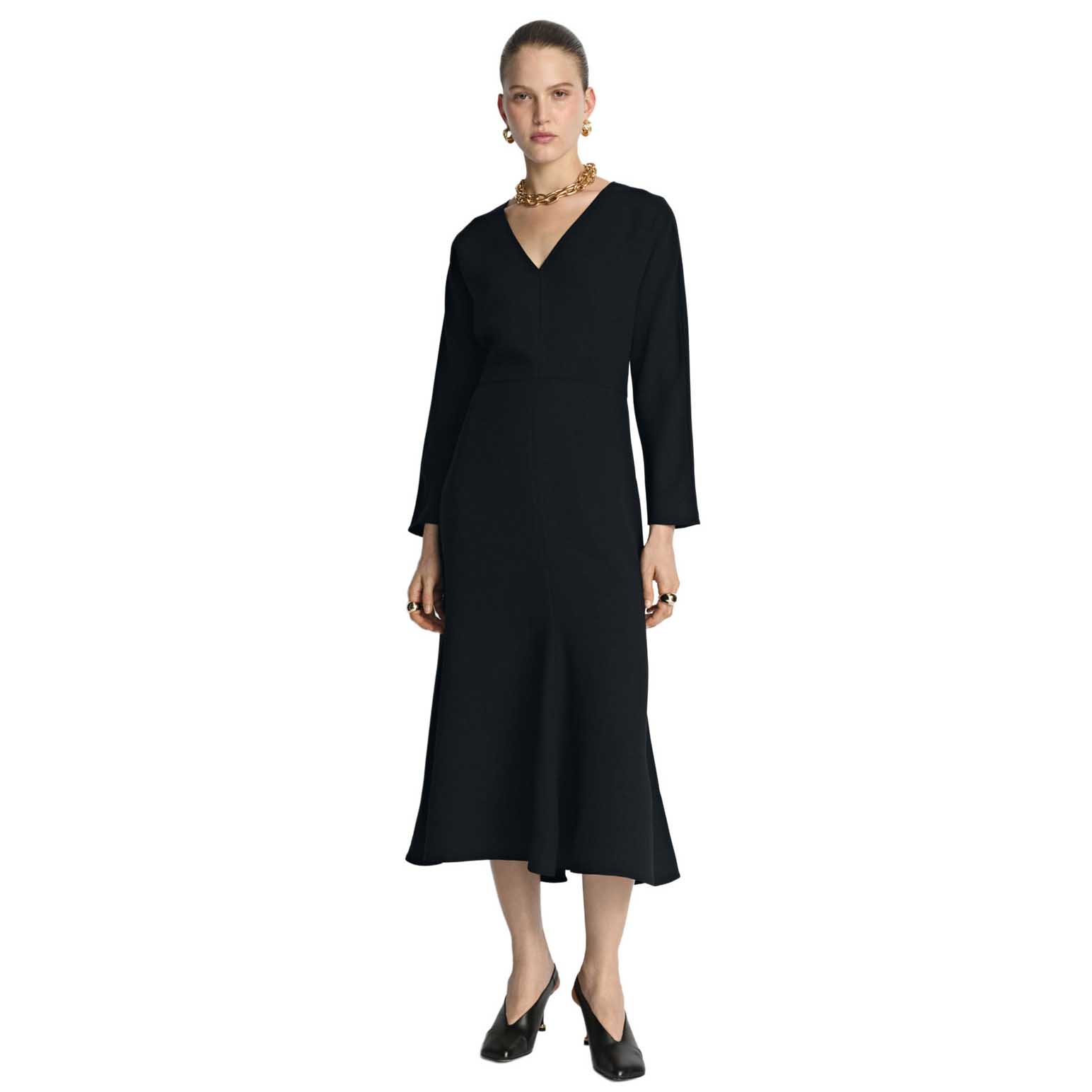 Veronika Maine Double Weave V Neck Midi Dress